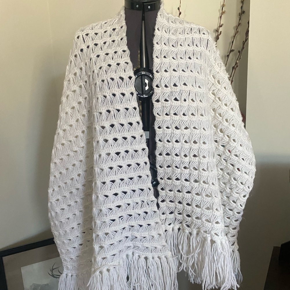 White Vintage handmade crocheted shawl/scarf.